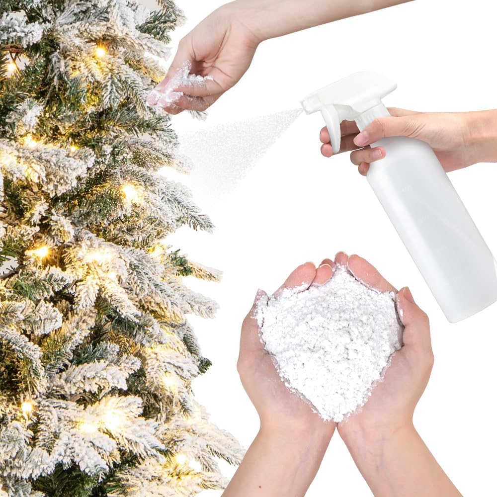 KPX Snow Flocking Powder with A Spray Bottle, Instant Snow Powder for Christmas Tree, Self-Adhesive Fake Snow Decoration for Indoor Outdoor Winter Displays (4.0 Pounds)