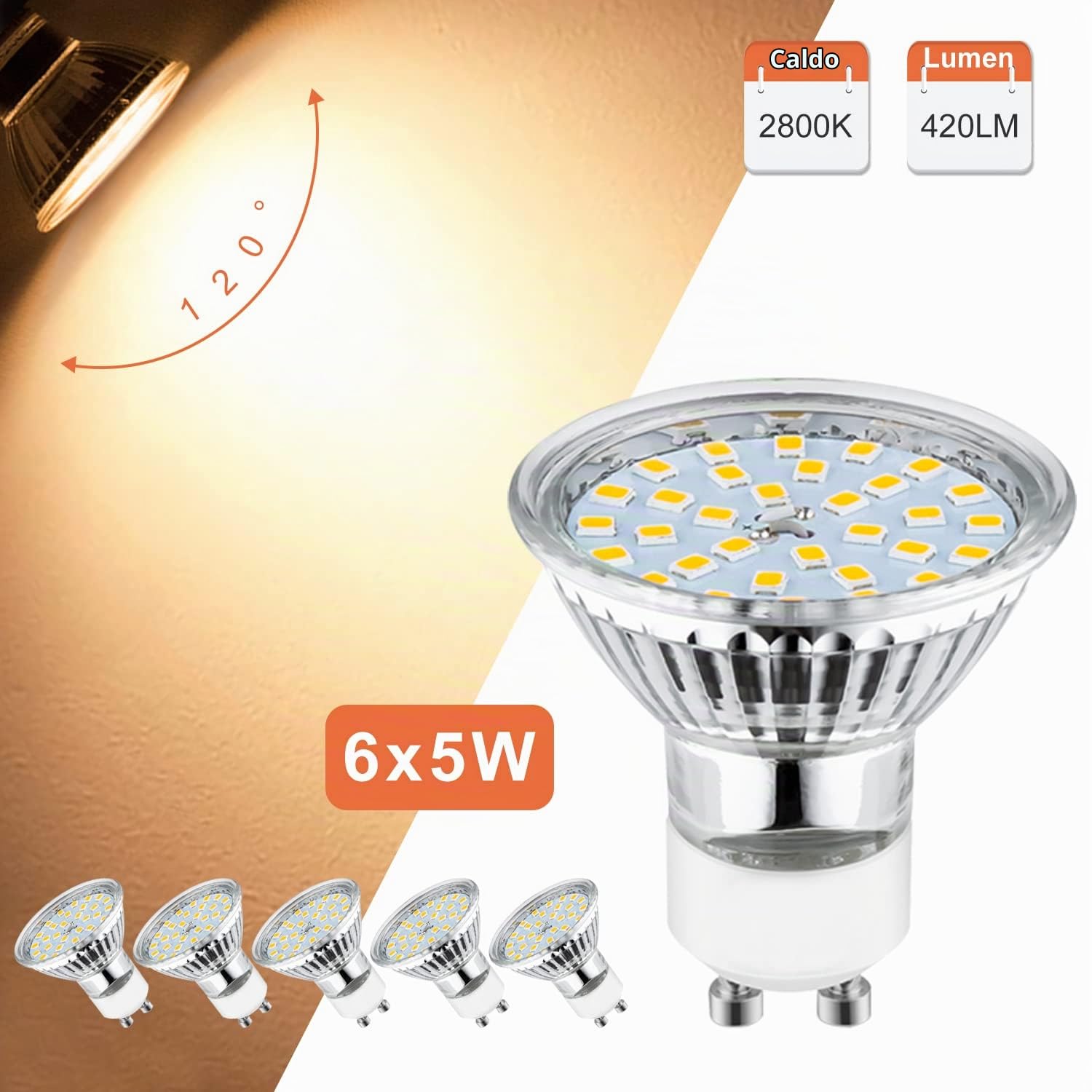 wowatt Lampada da Soffitto Moderna Faretti da Soffitto a LED Plafoniera Camera Letto Bagno Lampadario Cucina Luce Spot Orientabili Lampada da Salotto 6 Luci GU10 Bianco Caldo 5W 420LM RA82 IP20 | Lampadario Faretti Orientabili Cromati, Binario Lampada LED