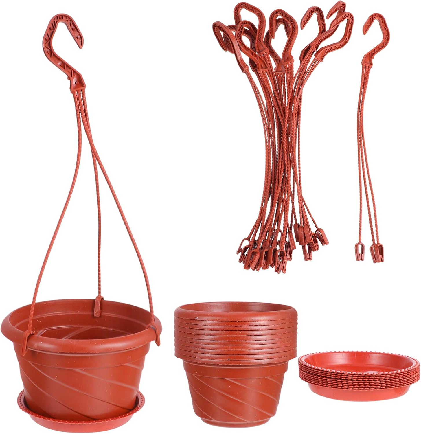 Toddmomy 10sets Hanging Garden Planter Plastic Flower Pots for Use Red Plant Holders Drainage for Home Decor