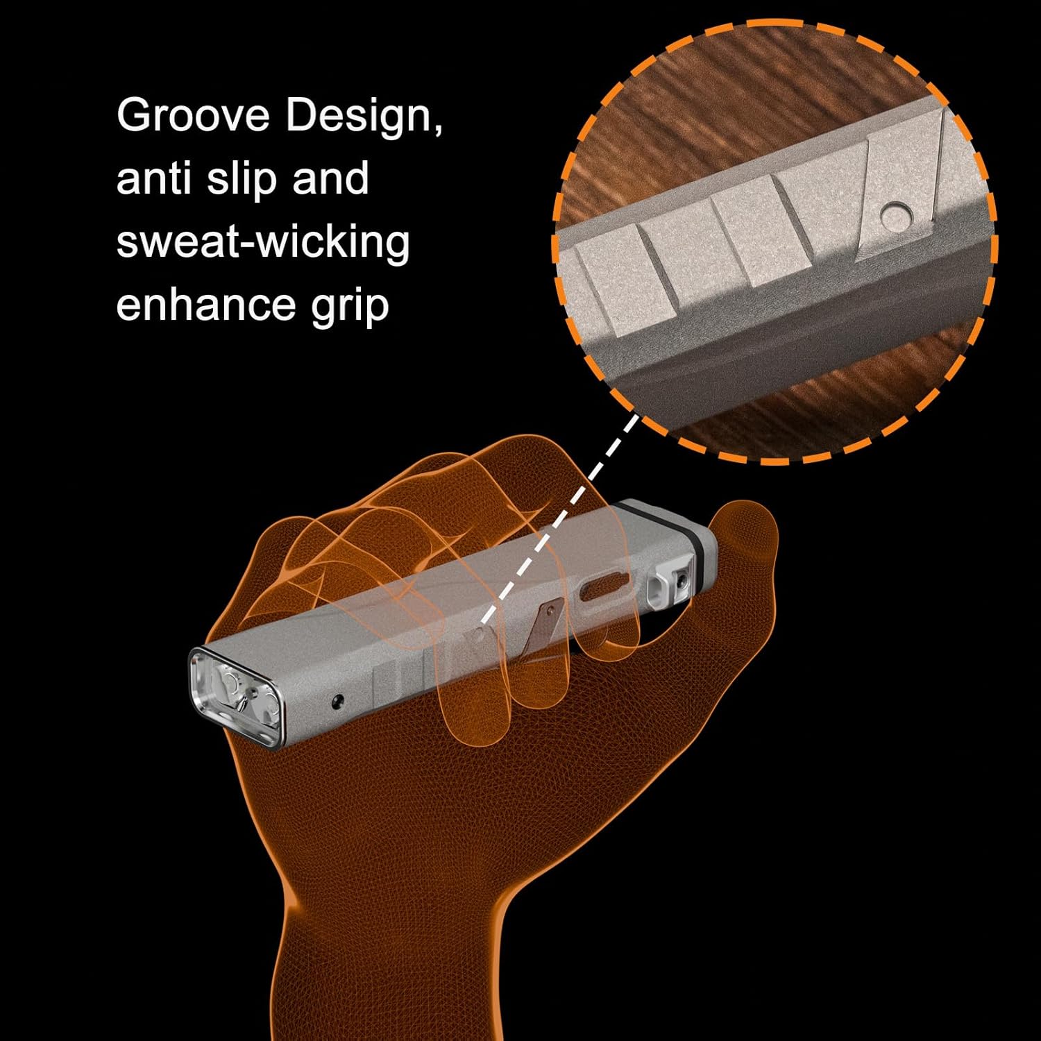 RovyVon E30 flashlight with groove design for enhanced anti-slip and sweat-wicking grip