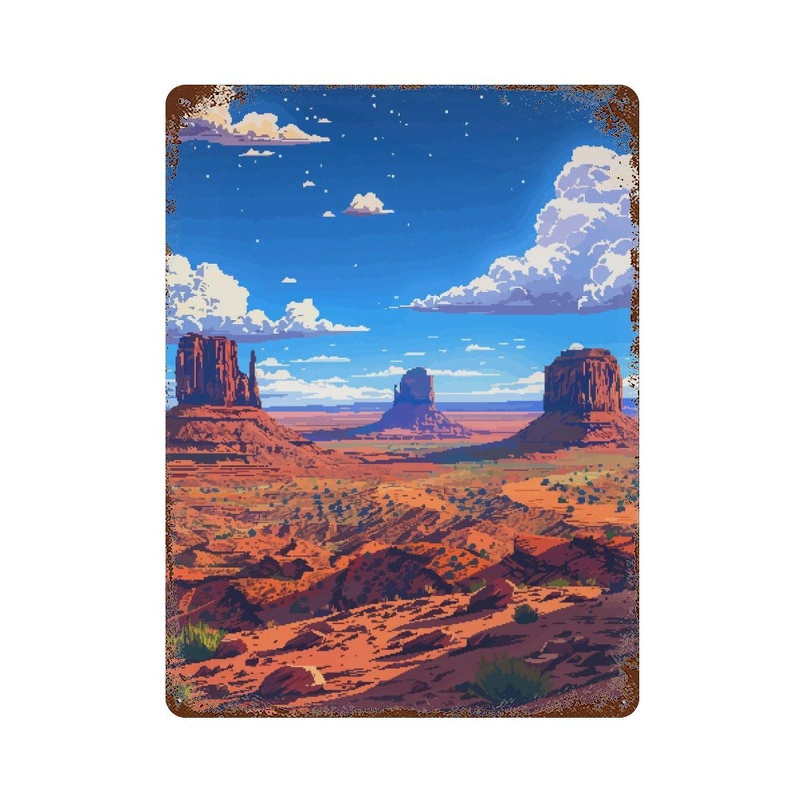 Utah Nature Pixel Art Rust Effect Tin Sign 15.7"x11.8", Novelty Wall Decor for Garage, Pub Or Kitchen