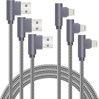 3 Pack 6FT 90 Degree iPhone Charging Cable 2.4A Super Fast Charging Cable Compatible with iPhone Xs Max/XS/XR/7/7Plus/X/8/8Plus/6S/6S Plus/SE (Gray, 6FT)