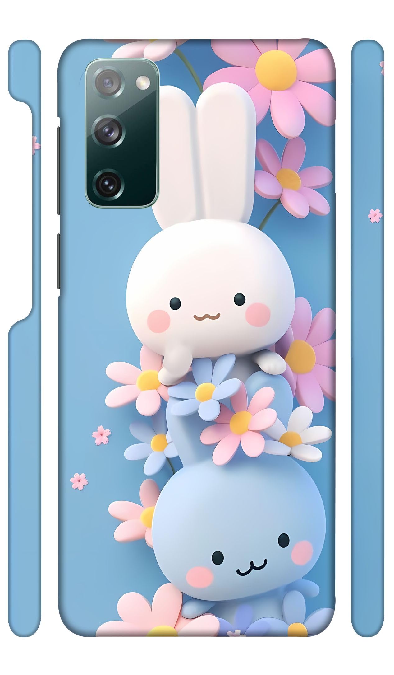 YAPZONE White n Blue Bunny Flowers Designer Printed Hard Back Cover for Samsung Galaxy S20 Fe Attractive and Uniquely Crafted Smartphone Case