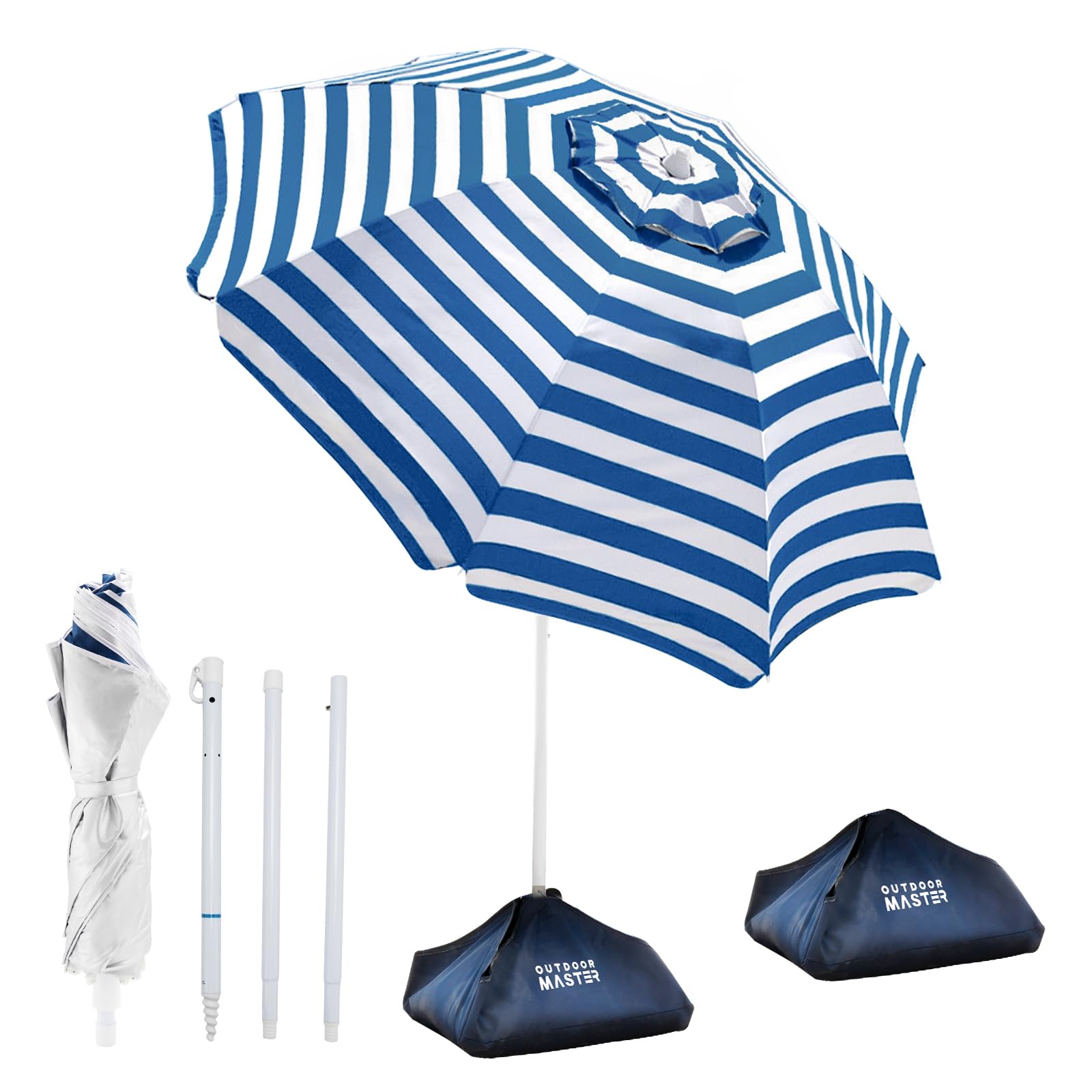 Photo 1 of *See Clerk Notes* OutdoorMaster 7.2ft Foldable Beach Umbrellas for Sand with Sandbag & Anchor