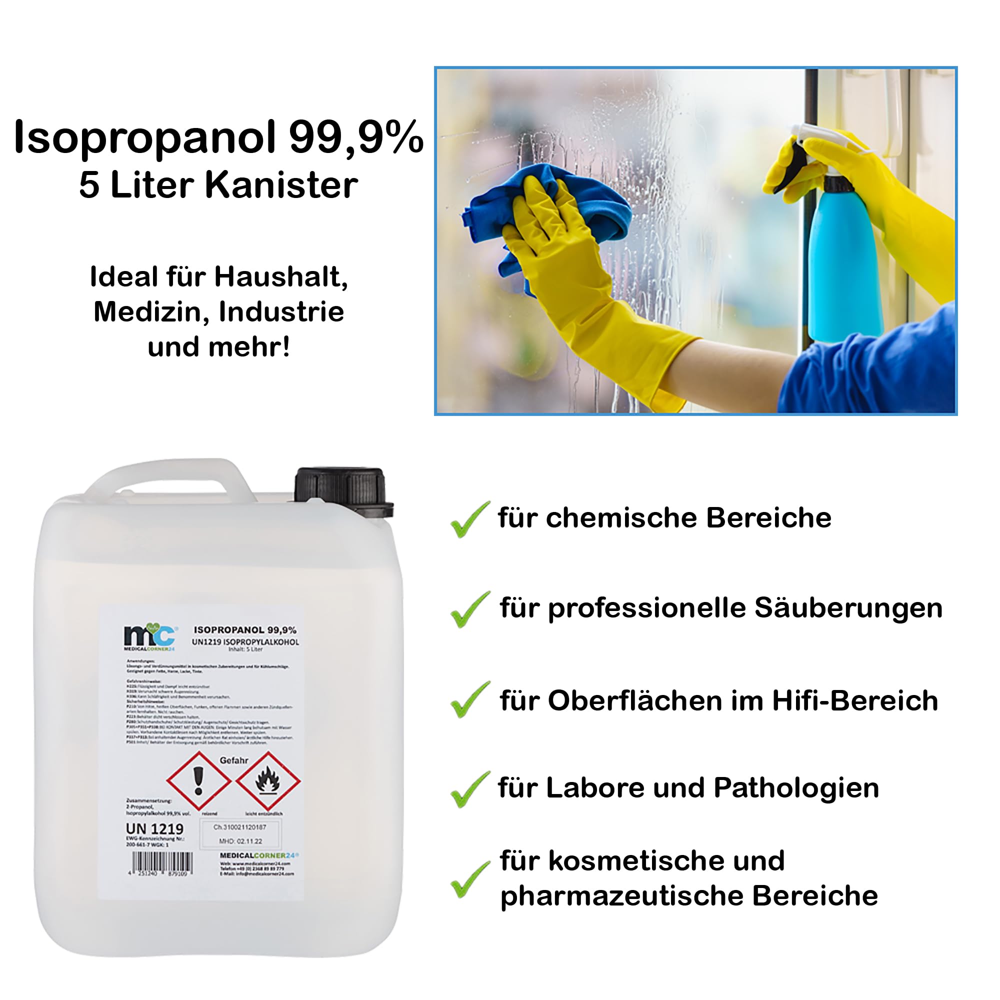 Medicalcorner24 Isopropanol 99,9% isopropylalkohol 2 x 5 l Bidón, Alcohol