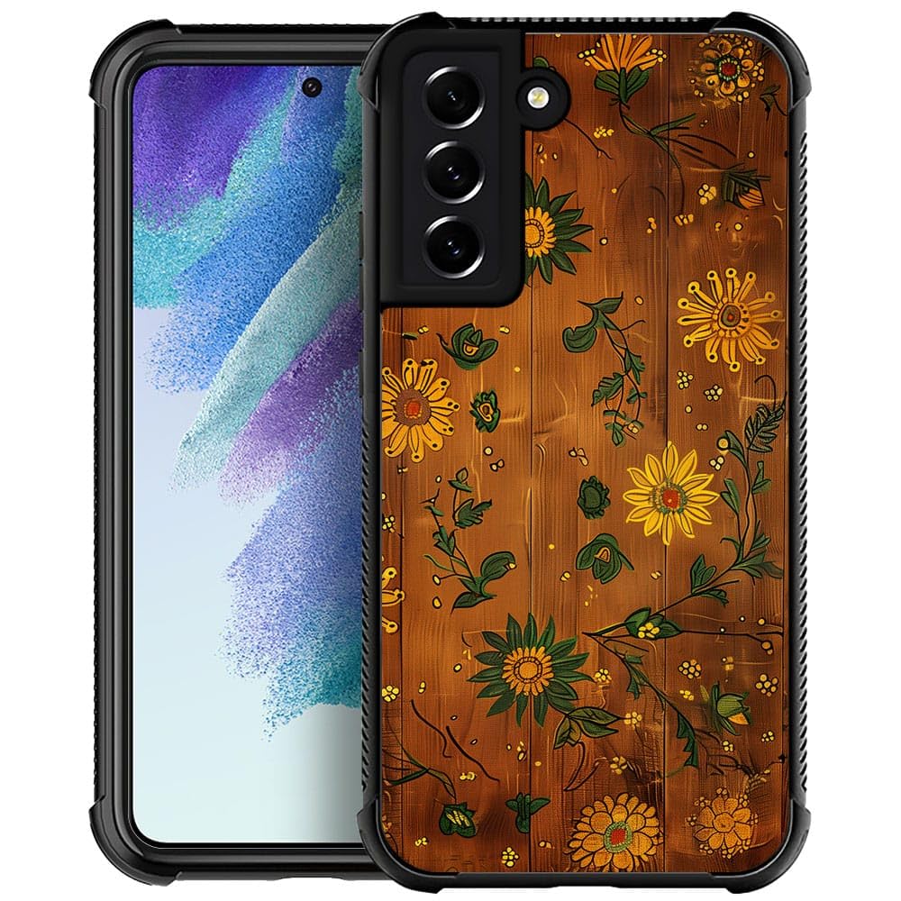 CARLOCA Compatible with Samsung Galaxy S21 Case,Brown Flower Vintage Texture Green Samsung Galaxy S21 Cases for Girl,Fashion Graphic Design Shockproof