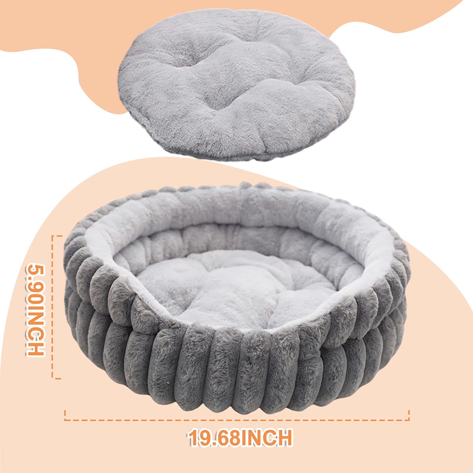 Panier Chien, Panier Chat Moelleux, Lit Calmant pour Chien et Chat, Lit Rond Dehoussable Lavable, Antidérapant, Paniers Donut pour Petits Chiens et Chats Moyens, (50 cm, M)