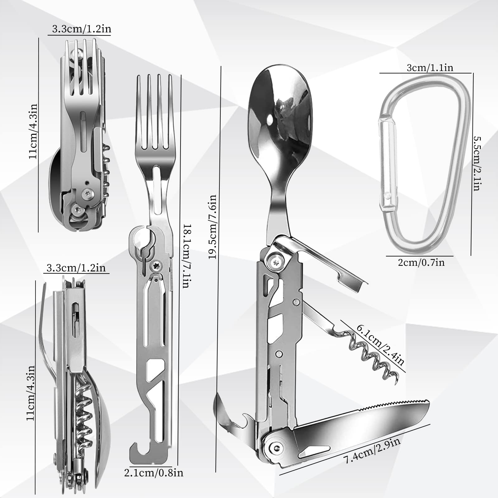 Posate Pieghevoli 5 In 1 In Acciaio Inox Per Campeggio – Set Con Forchetta, Cucchiaio, Coltello, Apribottiglie
