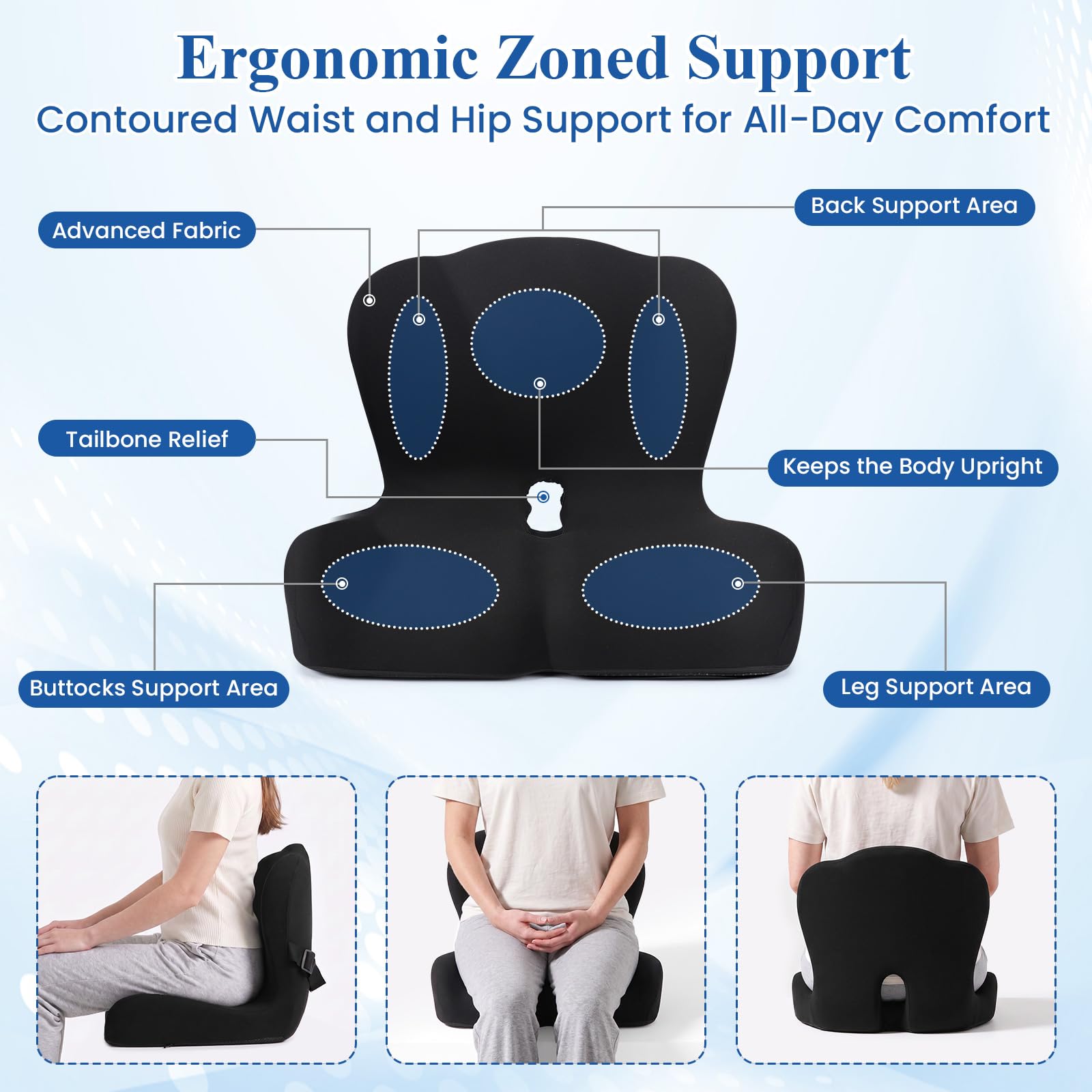 Ergonomisches L-förmiges Memory-Schaum-Sitzkissen mit Lendenwirbelstütze – Rücken- und Gesäßkissen für Bürostuhl, Auto, LKW und Rollstuhl – Ischias- und Rückenschmerz-Relief-Kissen für langes Sitzen