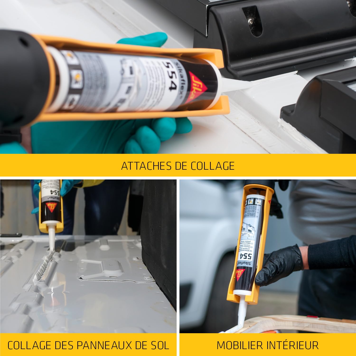 SIKA - Kit de Collage complet - Sikaflex-554 - Pour camping-cars et vans - Idéal pose lanterneaux, panneaux solaires, accessoires toits