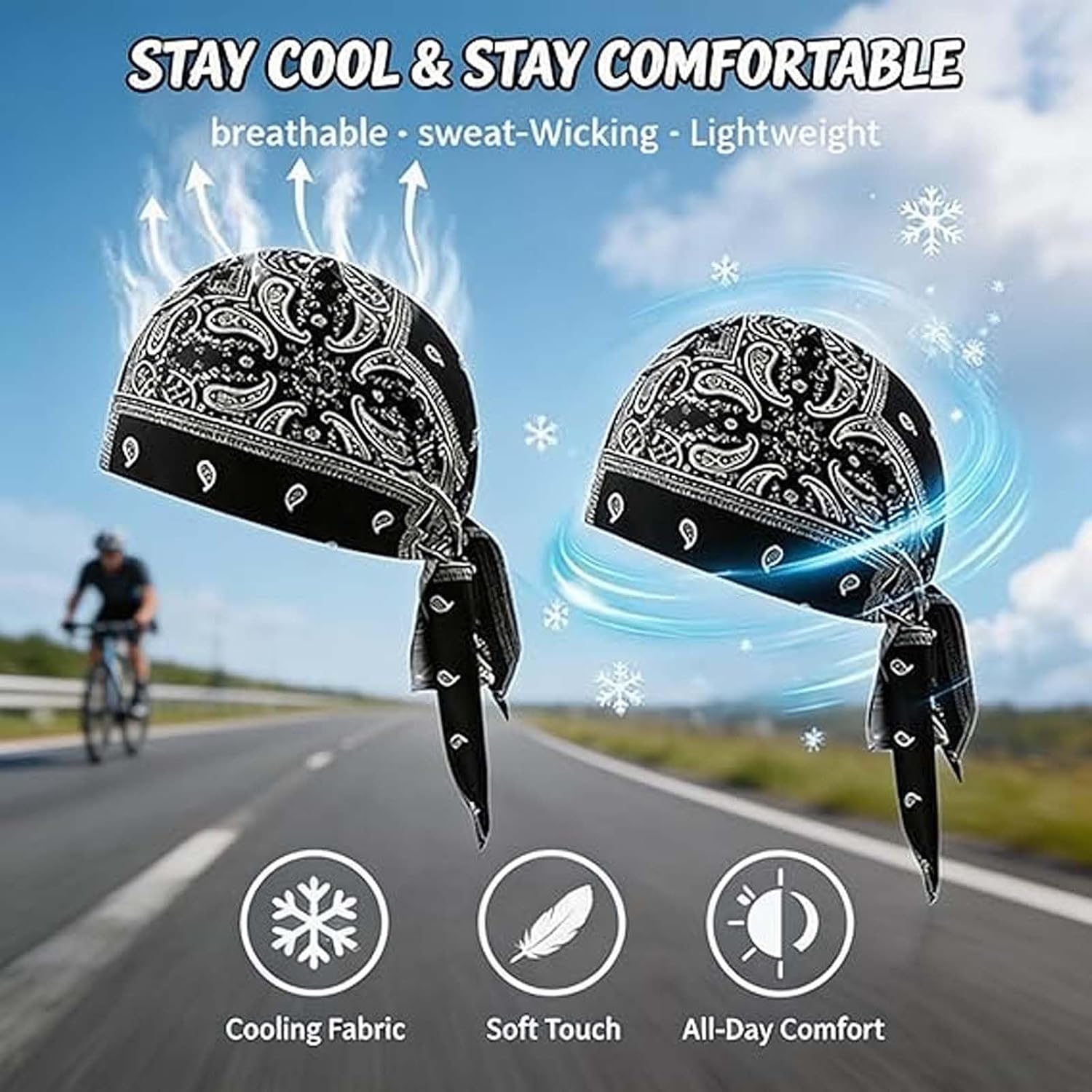 5 Pack Cooling Skull Cap Helmet Liner, Stretchy Helmet Liner Bandana Cap, Breathable Sweat Wicking Head Wrap Hat, Paisley Cooling Headscarf Cap Set for Men & Women