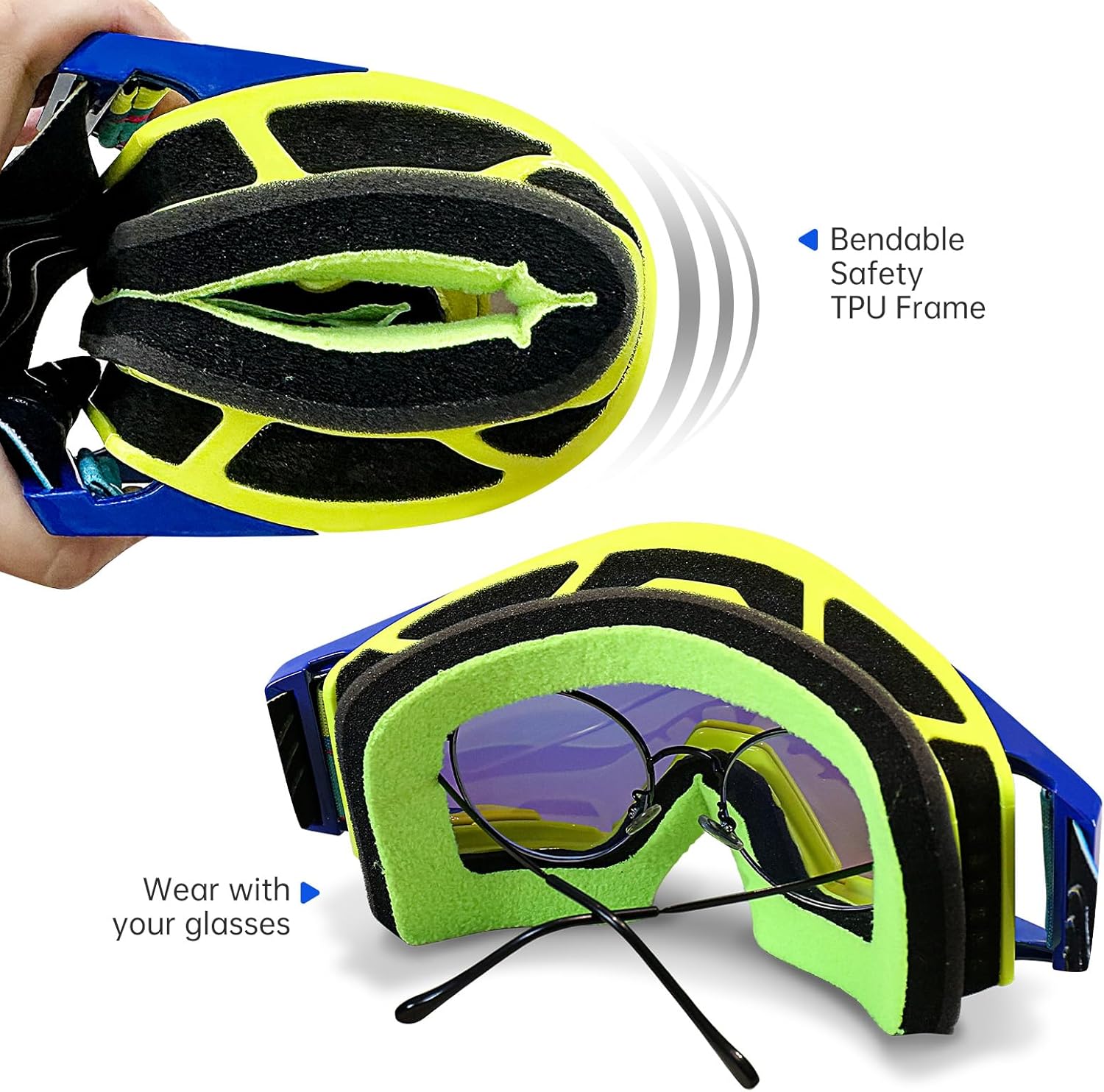 Motocross Goggles with Nose Guard, Anti-Fog OTG Dirt Bike Glasses for Men & Women, UV Protection Off-Road Eyewear - Image 5