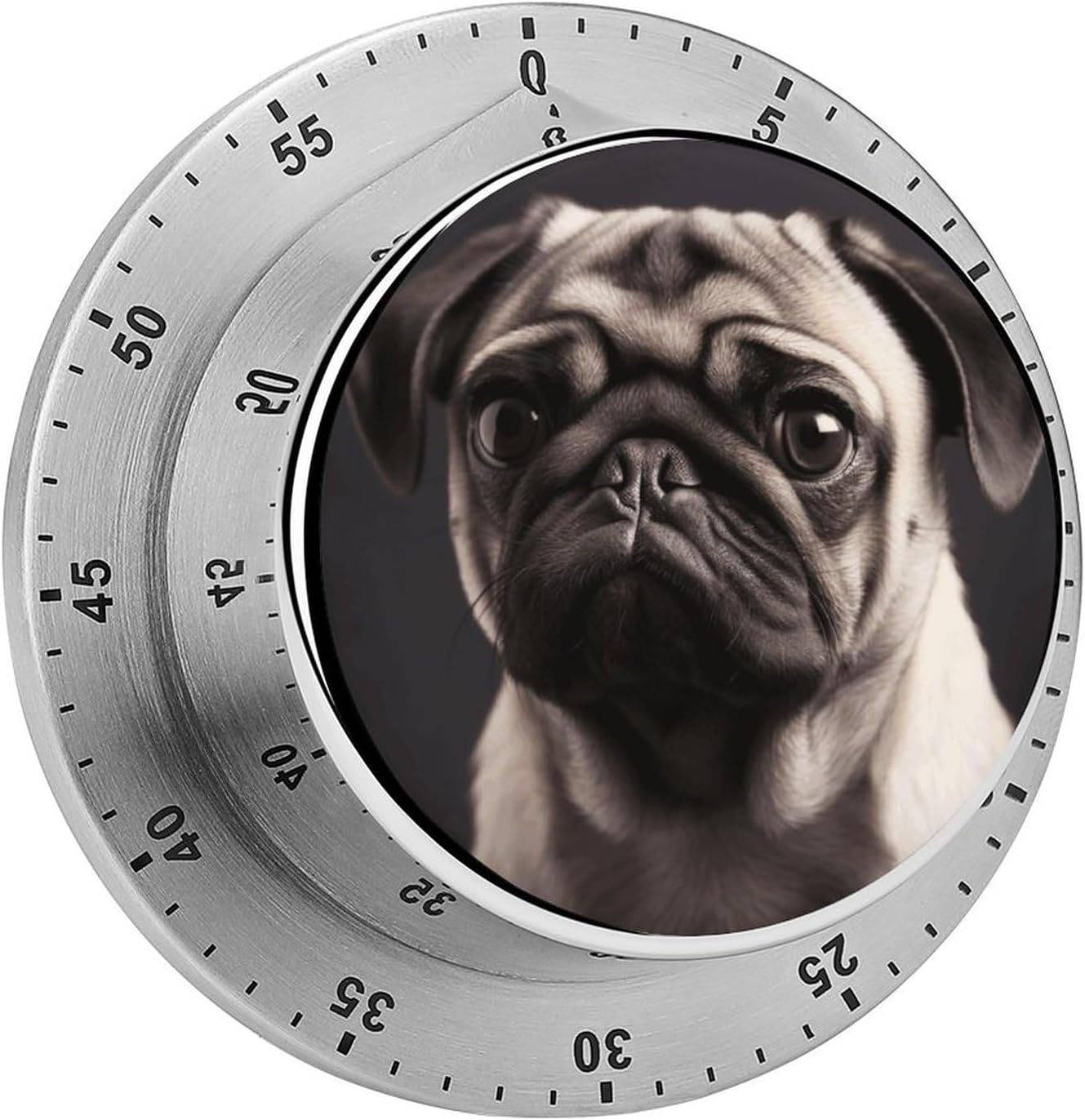 Pug Timers Exquisite Stainless Steel Mechanical Kitchen Timer with Loud Alarm Magnetic Manual Countdown Timer Wind Up Cooking Timer Clock for Home Study Cooking