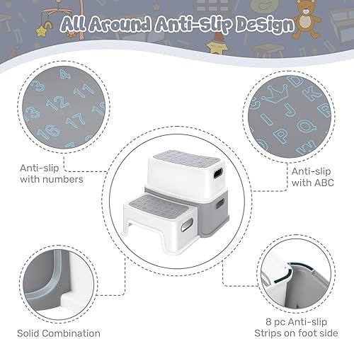 Miniatura 3 de Taburetes de 2 escalones para niños, taburete antideslizante para lavabo de baño, taburete de dos pasos para niños pequeños, taburete para