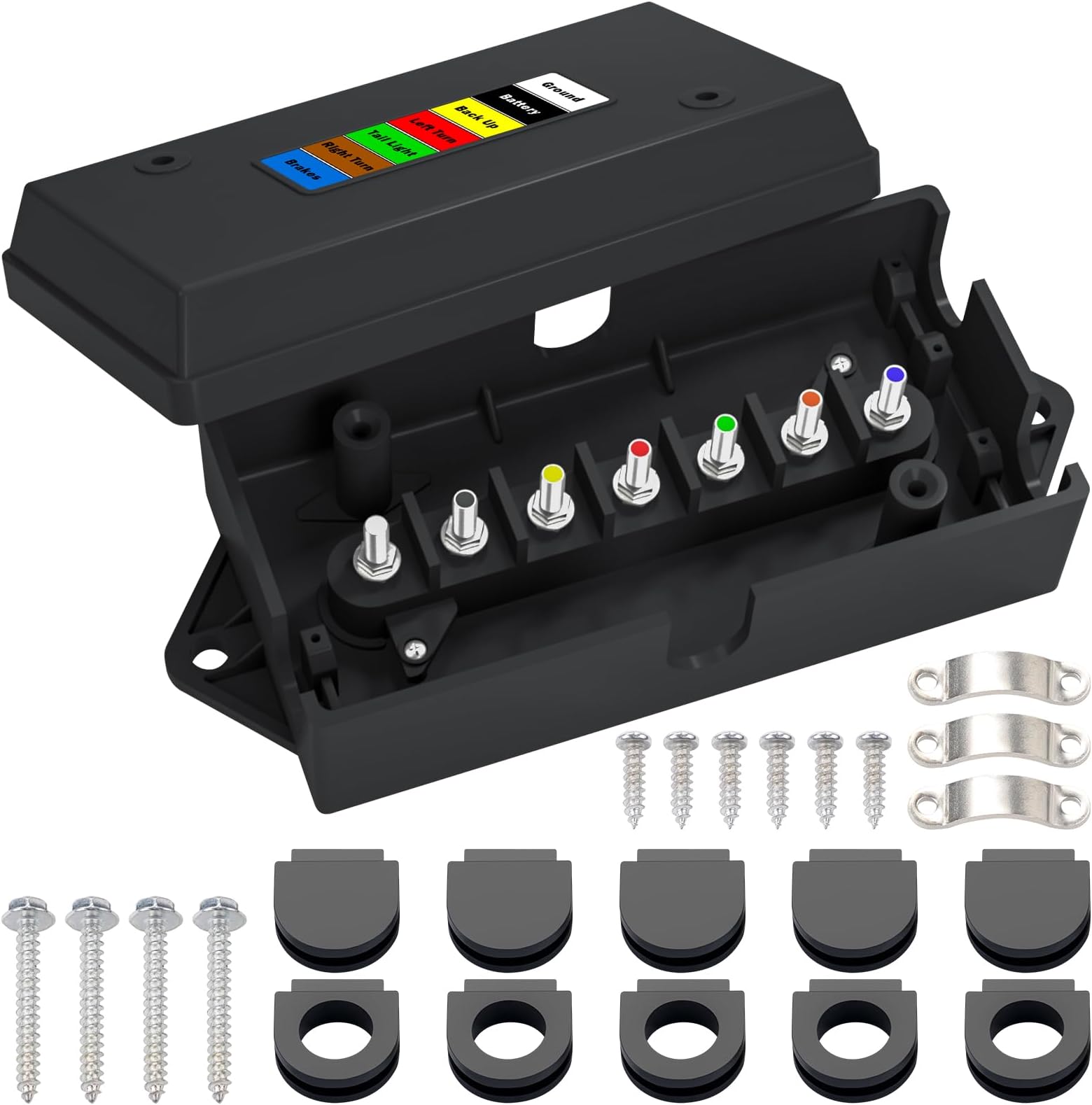 CheeMuii 7 Way Trailer Junction Box Weatherproof 7 Pin Trailer Wiring Box 7 Color-Coded Electric Wires Connection Box for RV Camper Trailer Light Rewiring
