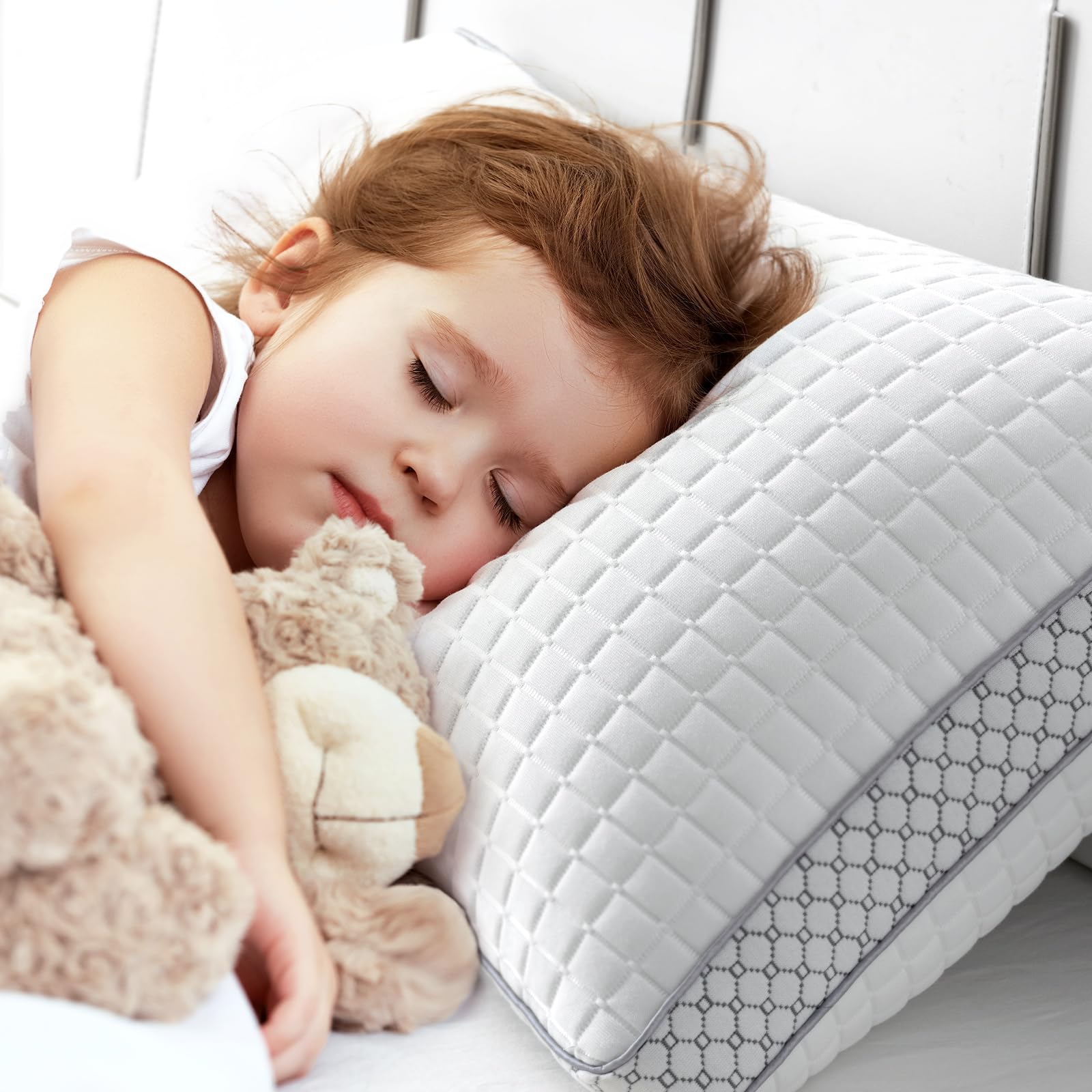 BedStory kopfkissen 40x80 mit abziehbarem Bezug,Verstellbare Faserfüllung Hotel Kissen mit reißverschluss, 2er Set Kissen aus 950g x 2 Polyester, Waschbares nackenkissen für Allergiker