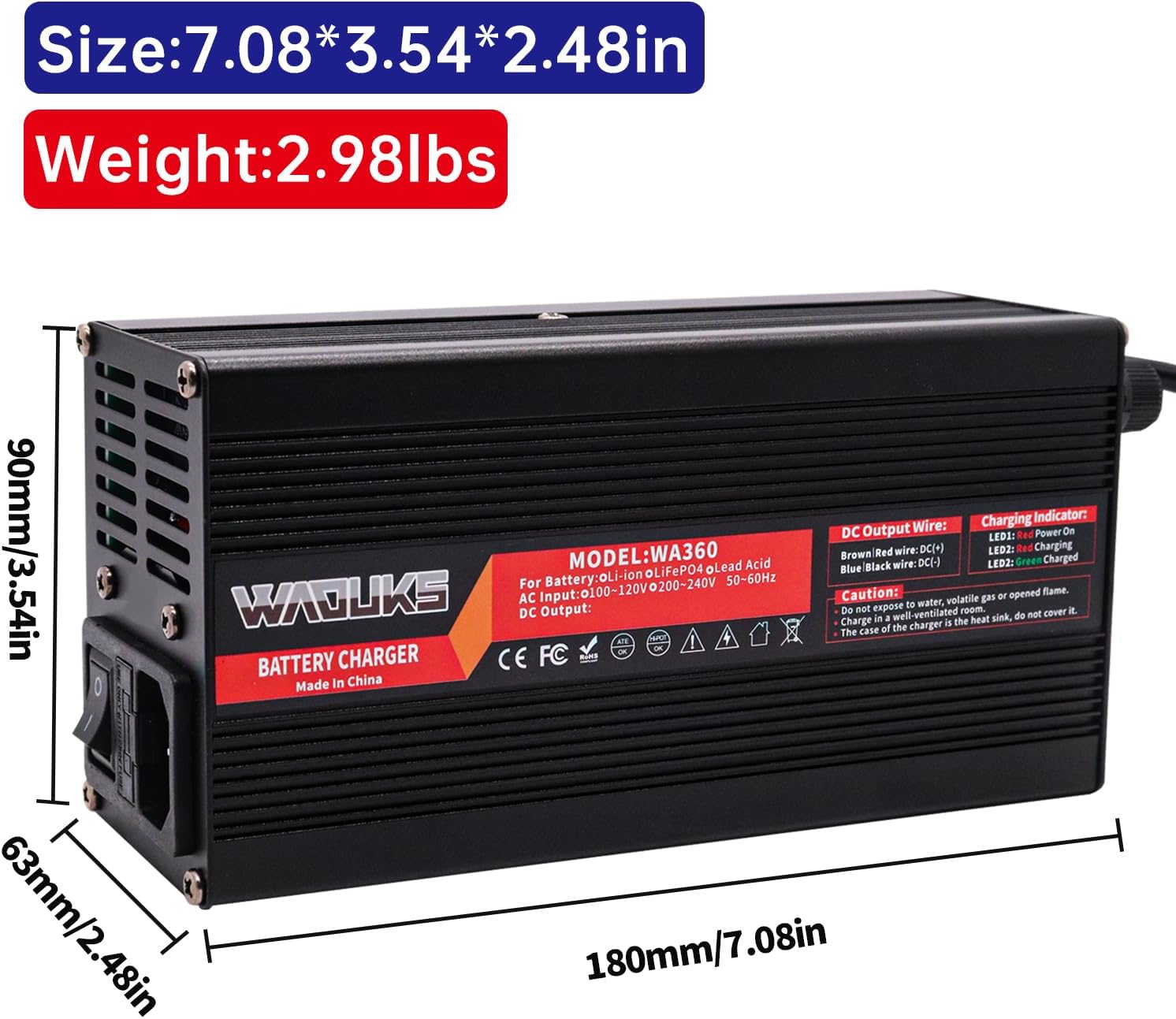 58.8V 6A Charger 52V Li-ion Battery Charger Black Aluminum Case with Switch Cooling Fan DC Output 3pin XLR Connector Used for 14S 52V Lithium Battery Pack 58.8V Smart Charger - Image 4