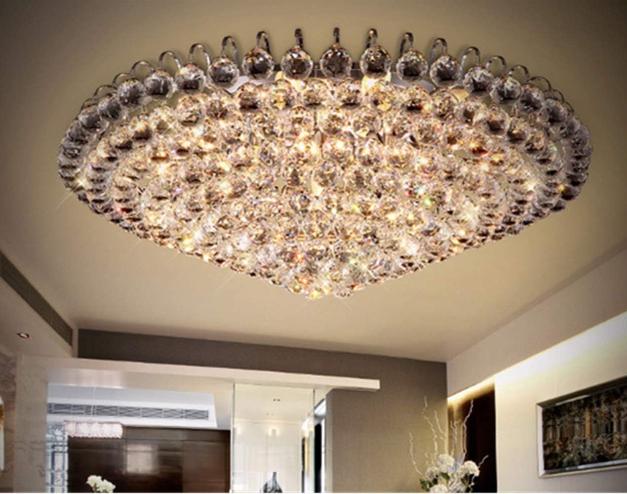 A Million Luxury Crystal Chandelier Flush Mount 31.5" Modern Minimalist Design Pendant 15-Light Ceiling Light Fixture for Living Room Bedroom Restaurant Kitchen Lobby, E12 Socket