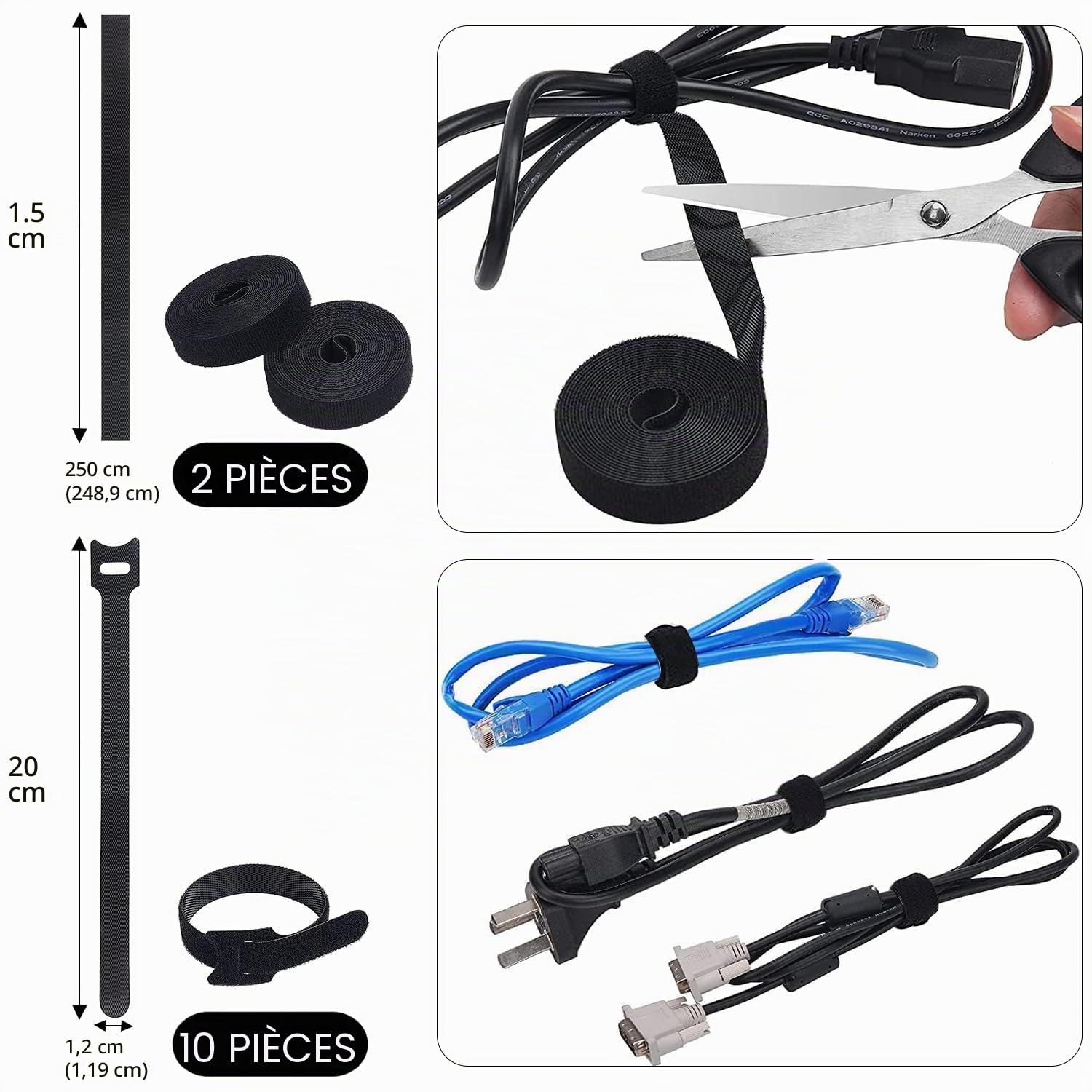 SOULWIT 200 Pièces Kit de Gestion des Câbles, 4 Manchon de Câble Gaine, 3 Clips Câble Organisateur Bureau, 10+2 Attache Câble Organisateur Rallonge, 15 Clips Câbles Adhésifs, 100 Serre Câbles