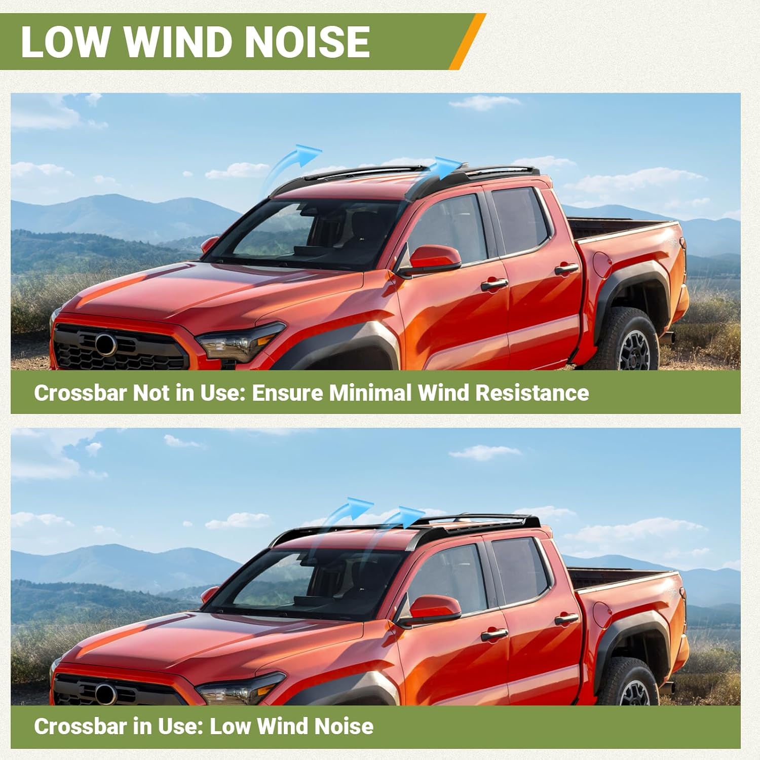 No-Drill Foldable Roof Rack Cross Bars for 2024-2026 Toyota Tacoma Double Cab, Heavy Duty Aluminum Crossbars for 4th Tacoma Truck Pickup Cargo Carrier, Bike, Kayak & Luggage