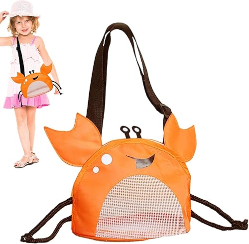 Miniatura 8 de Doefo Bolsa de playa para niños, bonita bolsa de concha en forma de cangrejo con correa de hombro ajustable, bolsa de recolección de conchas