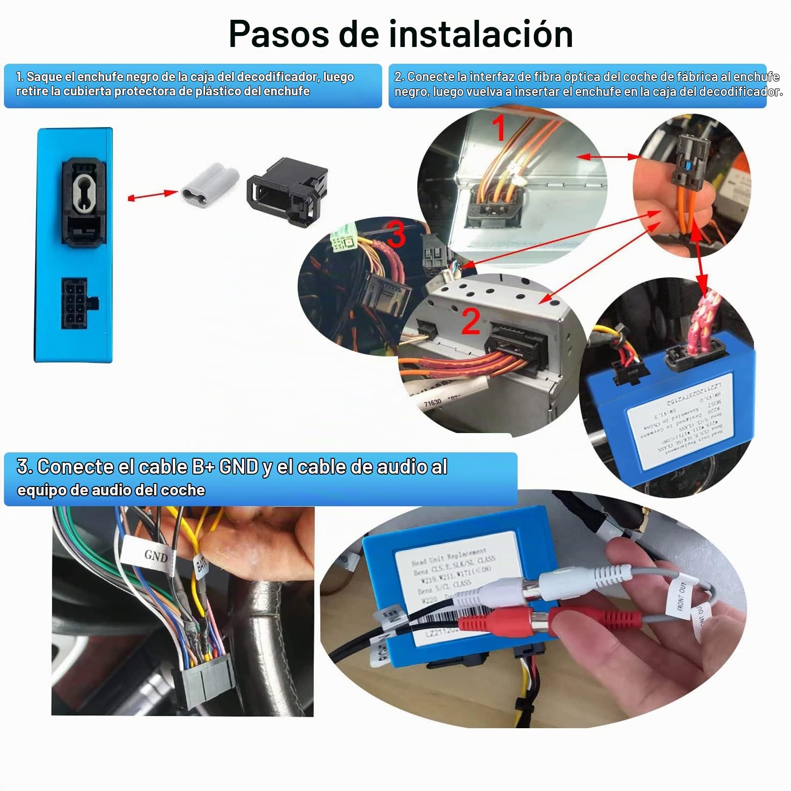 para Mercedes Benz Android AutoRadio Decodificador de Fibra óptica, la mayoría de Fibra óptica Decodificador para Car Stereo, para Mercedes Benz CLS SLK E S-Series (W211) (2003-2008 NTG2.0)