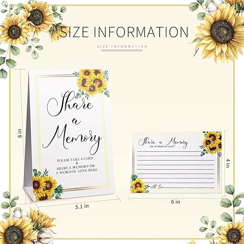 Miniatura 2 de Zonon 50 tarjetas de memoria con diseño de girasol, con texto en inglés "Share a Memory Card", para celebración de la vida, decoración de bodas,
