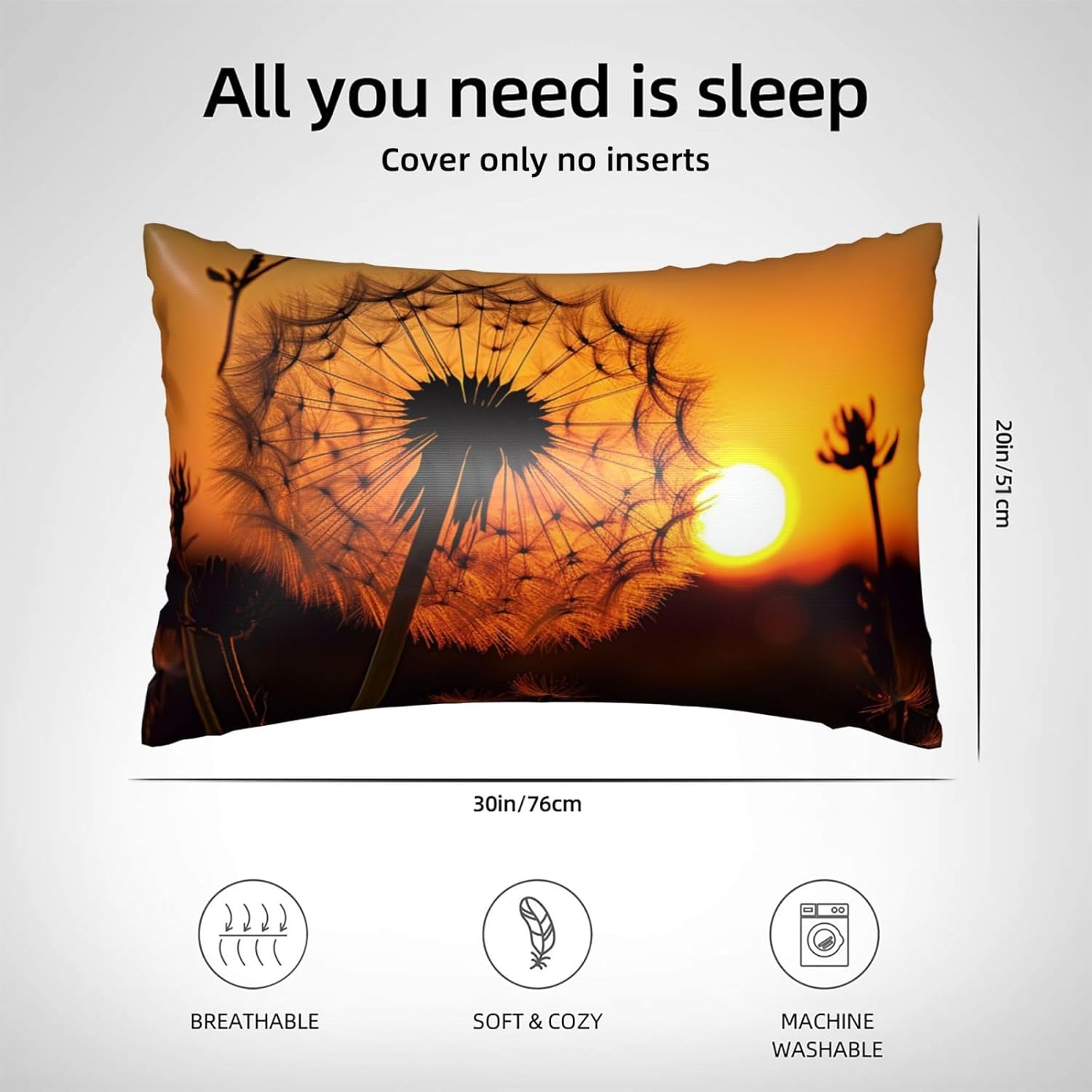 Satin Pillowcase for Hair and Skin, Sunset Dandelion Silk Pillow Cases Set of 2 Queen Size 20x30 Inches, Luxury and Soft Satin Pillow Covers with Envelope Closure