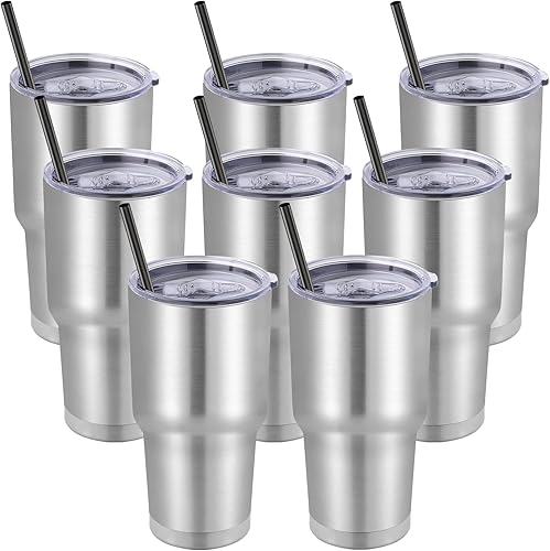 Vista 68 de DOMICARE Vaso de 30 oz con tapa y pajita, vasos de acero inoxidable a granel, aislado al vacío de doble pared, taza para café de viaje, vaso