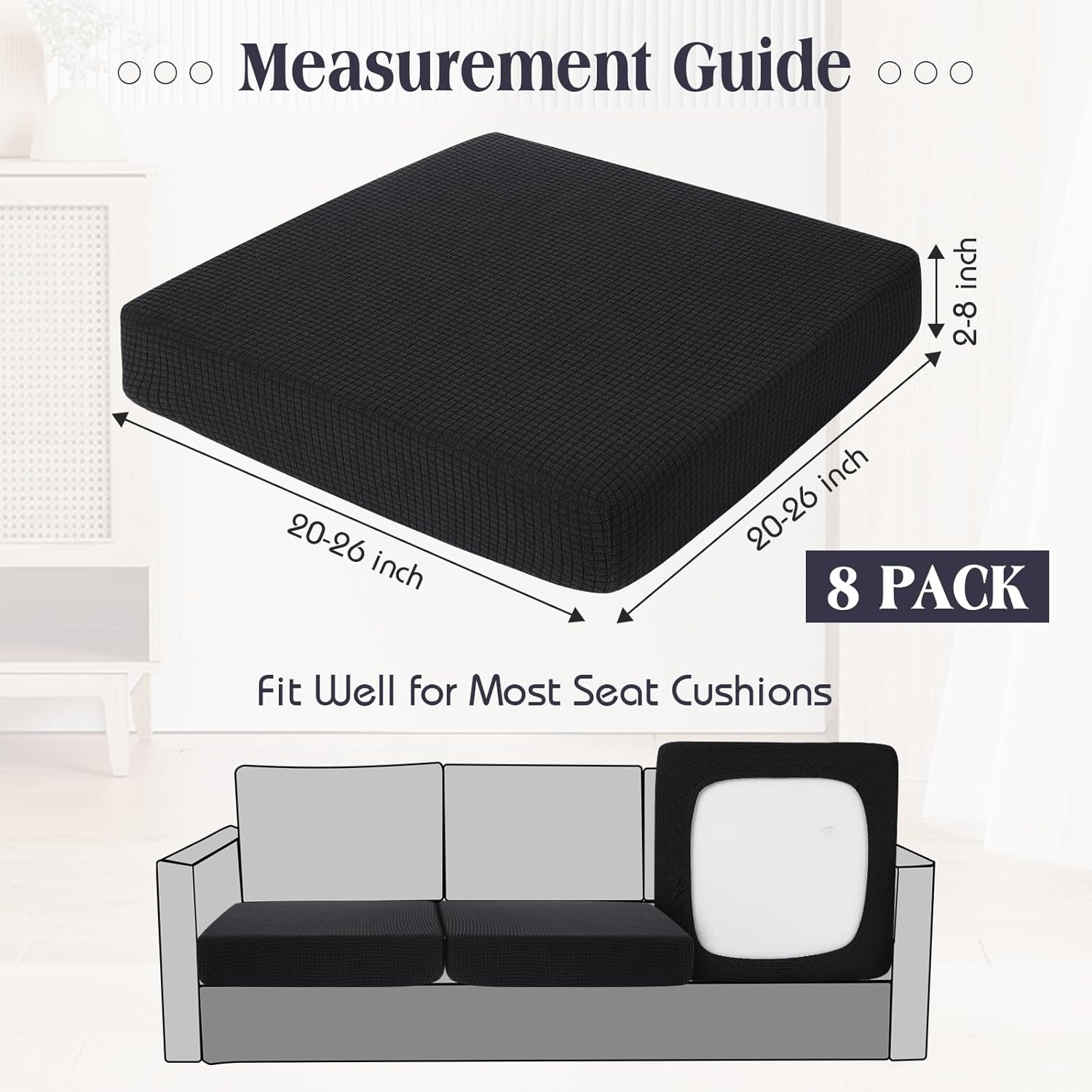 Newwiee 8 Patio Stretch Sofa Cushion Covers Outdoor Cushion Covers Replacement Couch Slipcovers Sofa Seat Cover Soft Chair Cover Furniture Protector for Pet (Black)