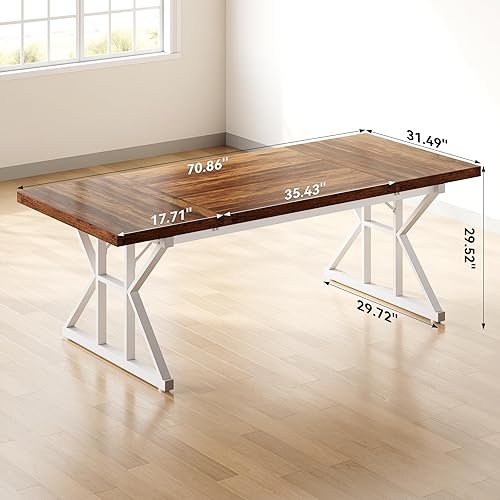 Miniatura 3 de LITTLE TREE 70.8-Inch Large Executive Desk, Modern Computer Office Desk, Wooden Writing Desk Study Table for Home Office Marrón- blanco,Roble