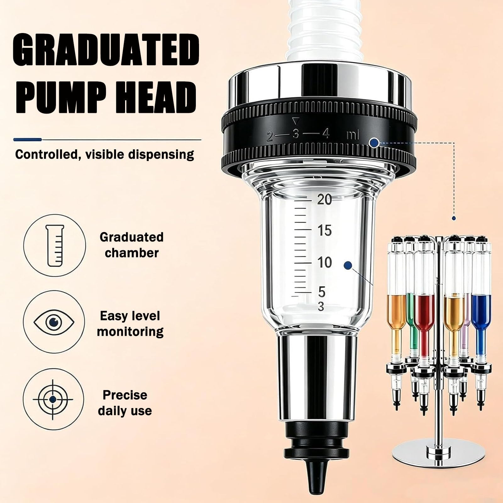 Dispenser di profumi manuale, kit di riempimento e trasferimento per liquidi, con 6 flaconi in vetro, testina di pompaggio regolabile, base girevole,per la vendita al dettaglio e progetti 375ml