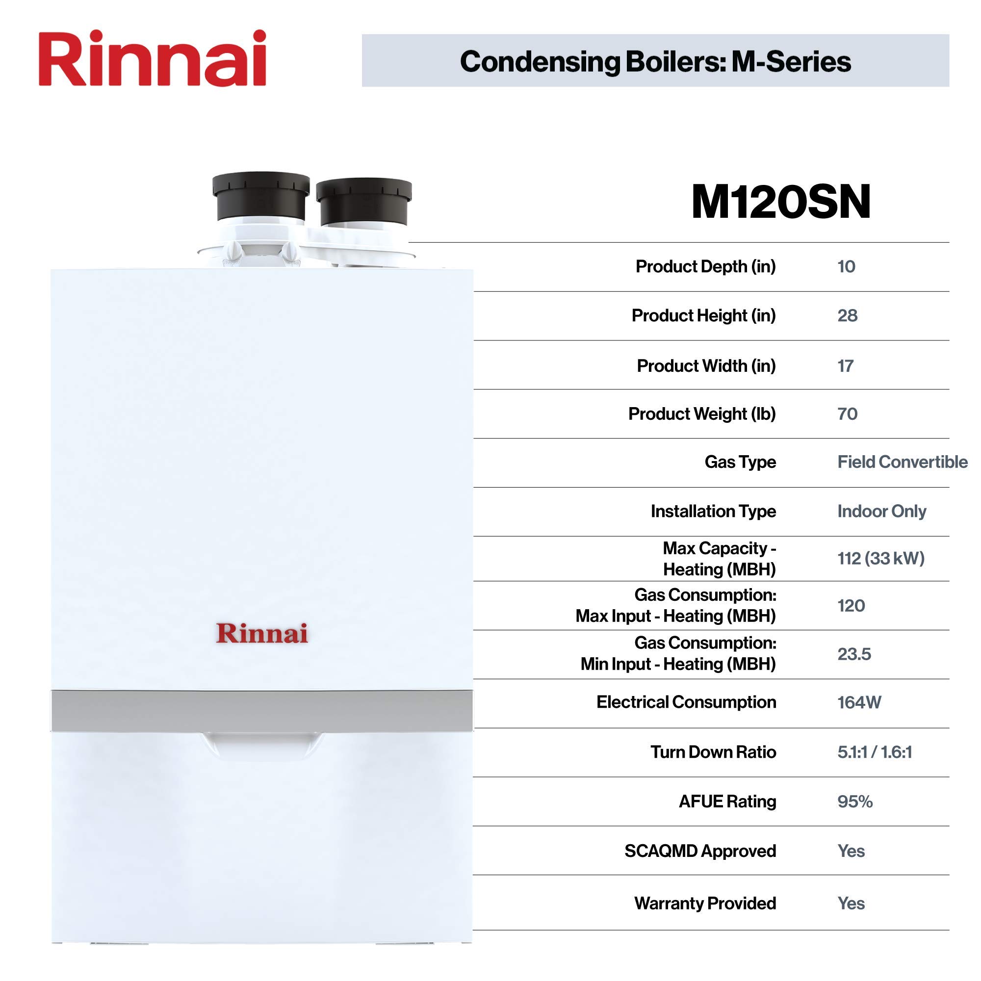 Rinnai M120SN Condensing Gas Boiler, Natural Gas (120K BTU) - Amazon.com