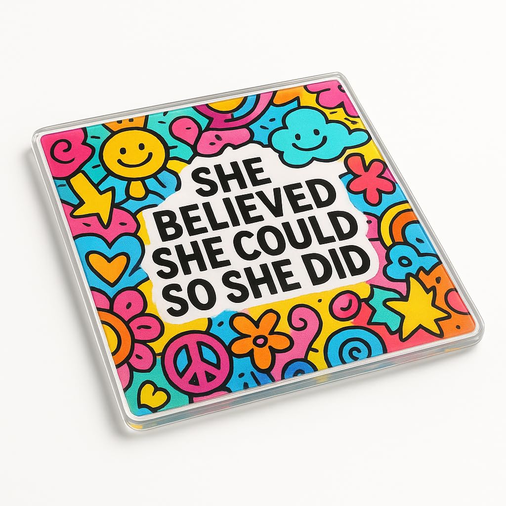 The Plum Penguin Doodle Dreamscape Acrylic Coaster Gift With Uplifting - Inspirational Quote Home Decor For Motivating Friend's Day
