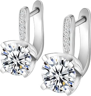 3.5CT Genuine Moissanite Solitaire Hoop Earrings,D Color VVS1 Round Cut Huggie Earrings Simulated Diamond S925 Sterling Silver with 18K White Gold Plated Natural Gemstone Jewelry Gift