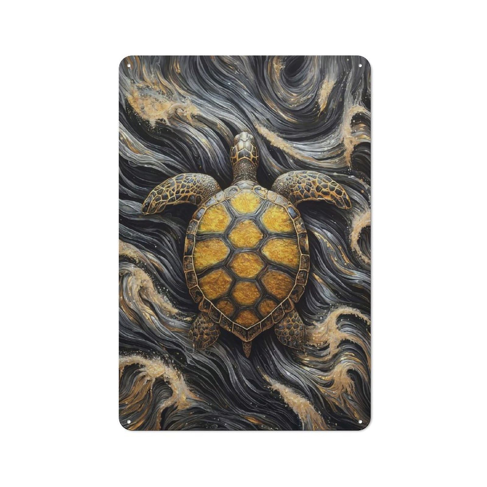 Junmoney Gold X Turtle Metal Wall Plaque 30X20cm, Understated Creative Space Decor For Home Office, Reading Corner Or Bedroom