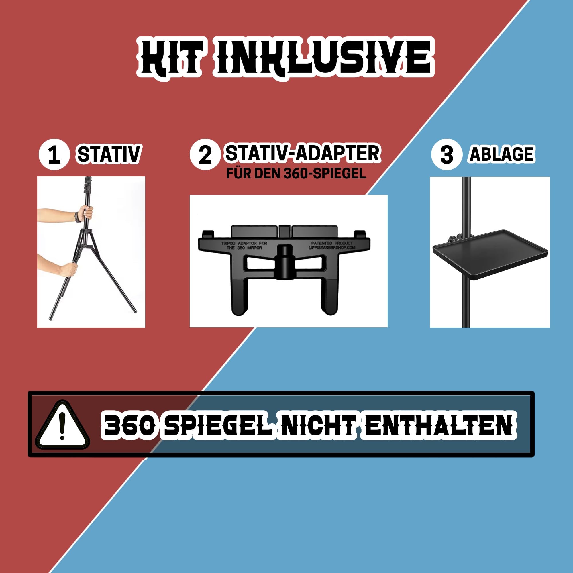 LIPFISBARBERSHOP.COM Stativadapter – Kompatibel mit dem Standard 360° 3-Wege-Portable True Crystal Spiegel für ergonomische, präzise & stabile Anwendung – Zubehör für Haarschnitt und Make-up