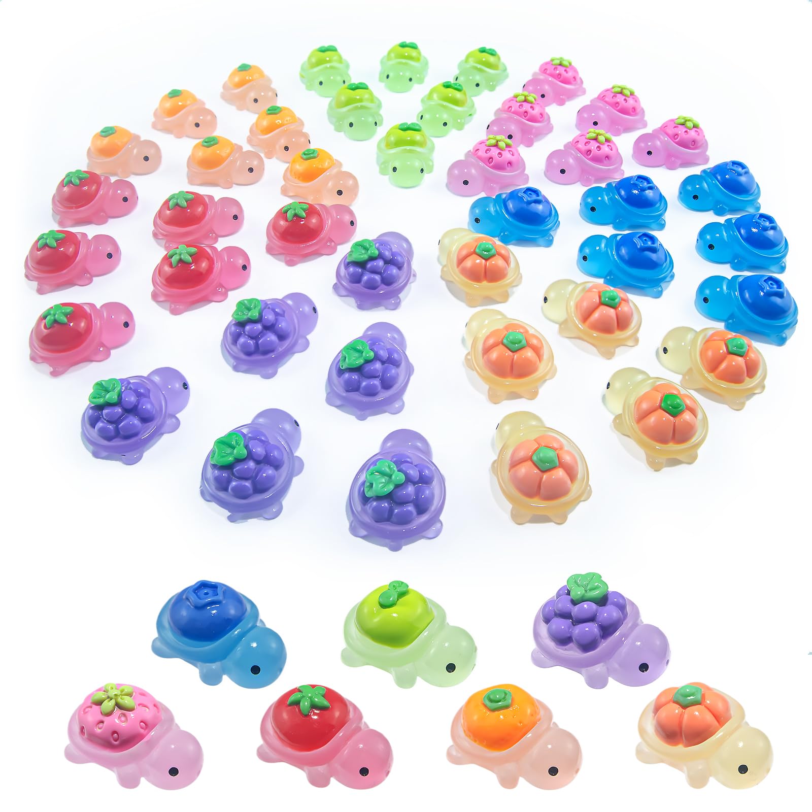 NORXUAZE Miniature Turtles Figures - 7 Realistic Fruit Designs Animals, Glow in The Dark Small Resin Animals Figurines to Hide, Tiny Plastic Sea Turtle Collectibles