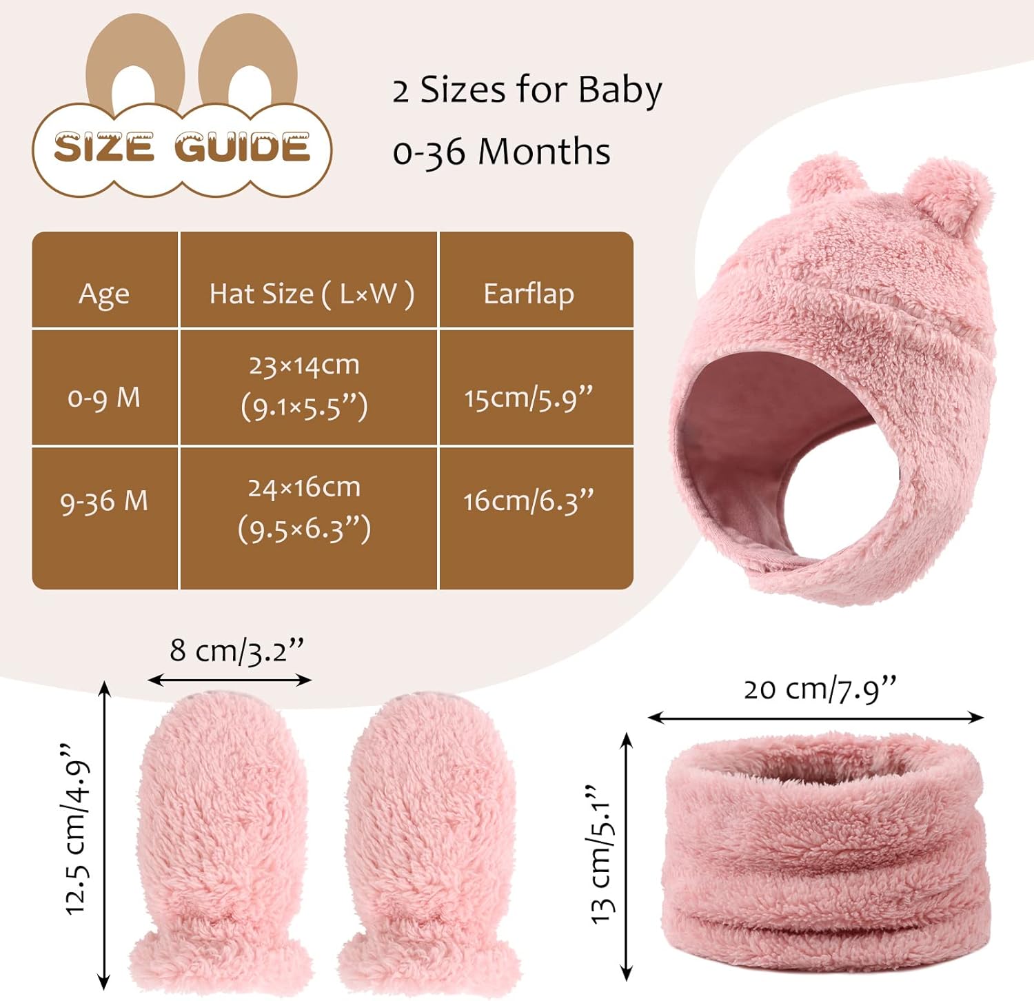 Fleece Baby Hat Scarf Mitten Set Winter Toddler Beanie Warm Mittens Infant Scarves Ears Earflap Hats for Baby Boys Girls - Image 7