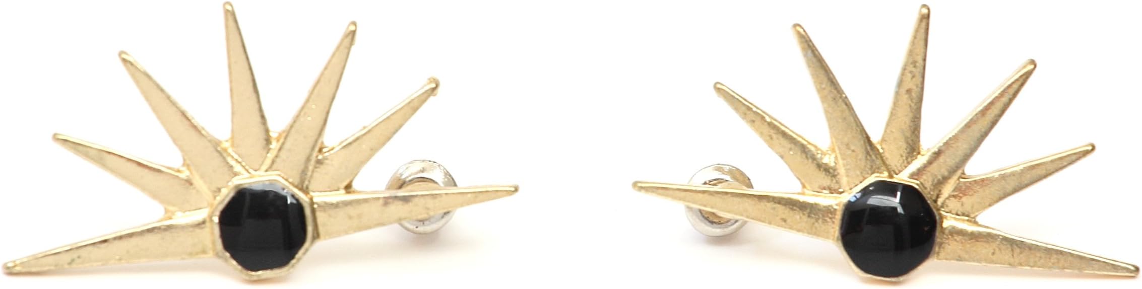 Black Sunburst Stud Earrings Vintage Posts Boho EC36 Geometric Gold Tone Star Mid Century Modern