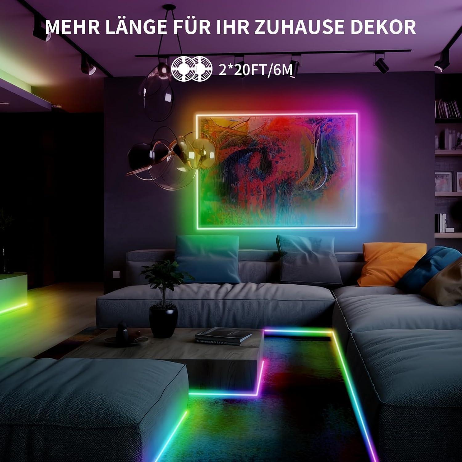 RGB+IC COB LED Streifen 12M LED Band 24V mit App Steuerung & Dimmbar | RF Fernbedienung Timer und Musik Sync,selbstklebend für einfache Montage in Wohnzimmer,Schlafzimmer,Gaming und Party