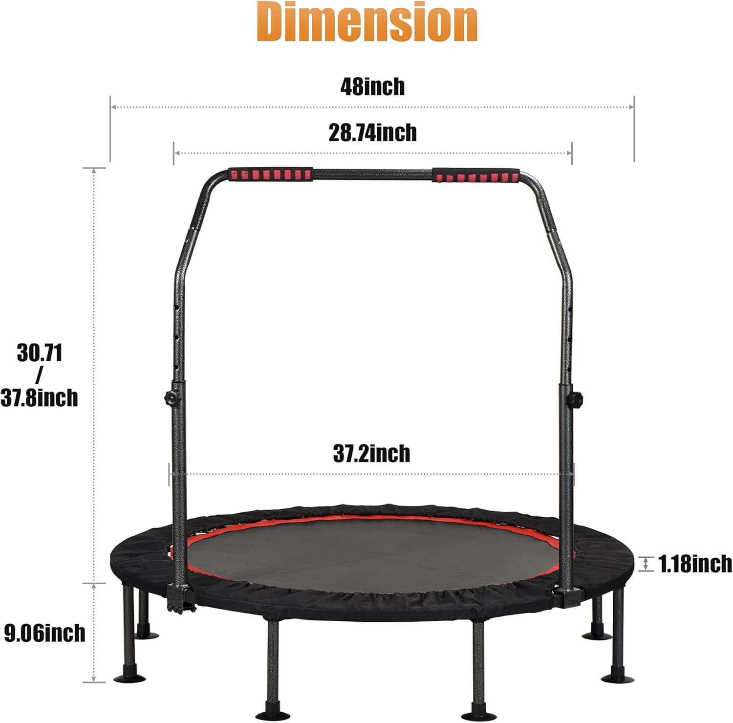 FREEDARE 48" Foldable Mini Trampoline, Indoor Trampoline for Kids, Adults Indoor/Garden Workout, Fitness Rebounder with Adjustable Foam Handle, Max Load 450 lbs : Sports & Outdoors