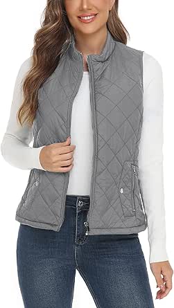 YESLIFE Women's Outwear Quilted Vest With One Inside Pocket - Stand Collar Lightweight Padded Gilet for Women...