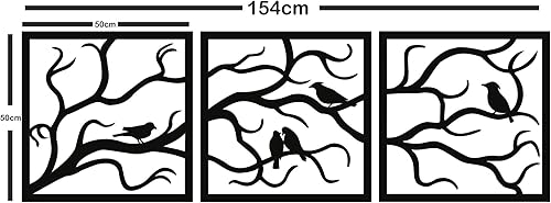 Vista 3 de DEKADRON Arte de pared de metal, pájaros en rama, 3 piezas, arte de pared de árbol de metal, letrero de árbol, decoración de pared de metal