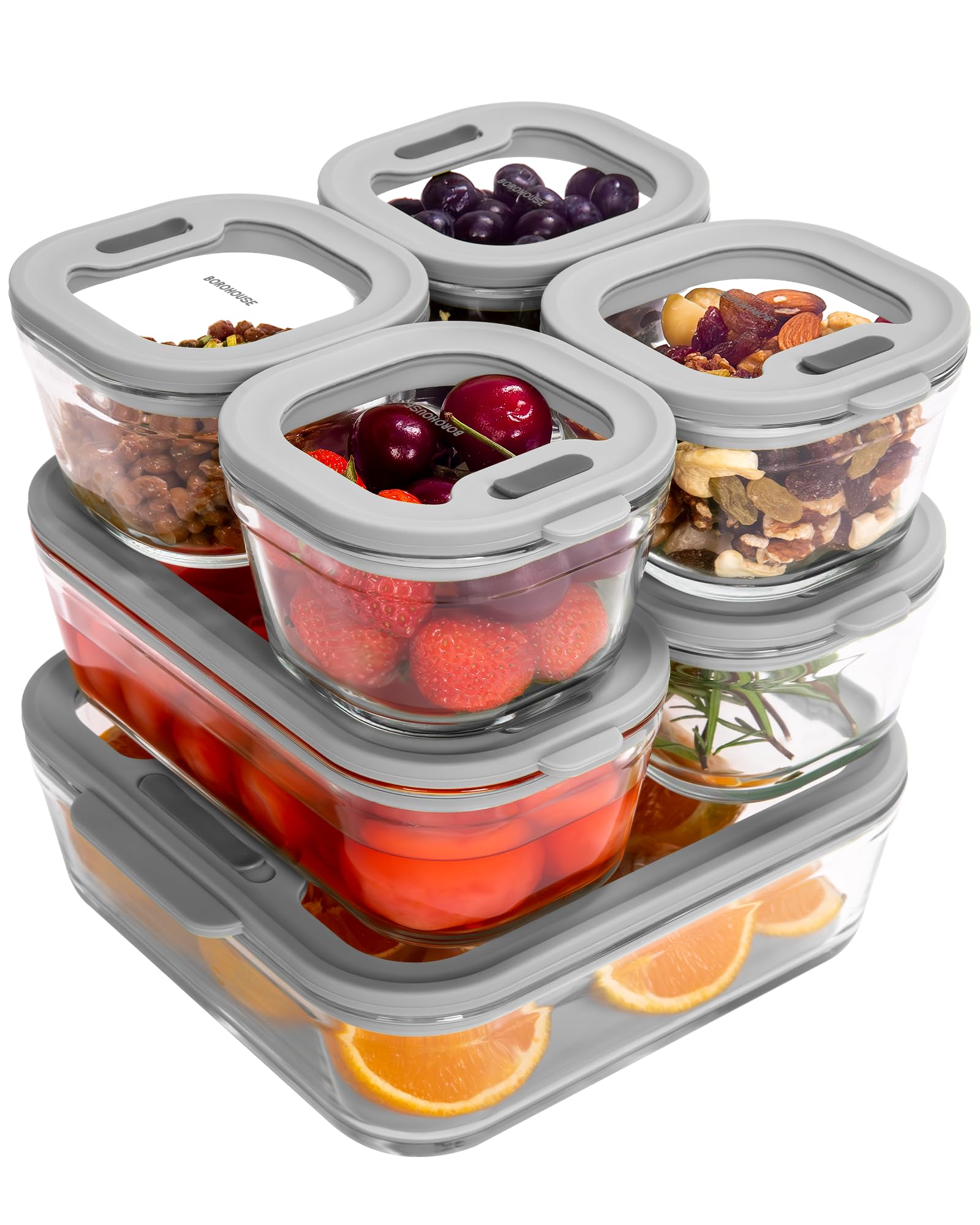 食品保存容器 透明ガラス 大小2個✕５計10個セット Amazon｜BOROHOUSE 耐熱ガラス 保存容器 7点セット（240ml×4、560ml×2