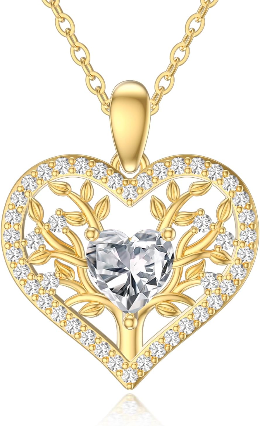 SISGEM 14K Real Gold Tree of Life Necklace for Women,Yellow Gold Family Tree Pendant Necklace Garnet Heart Jewerly Gifts for Birthday Christmas 16+1+1 inch