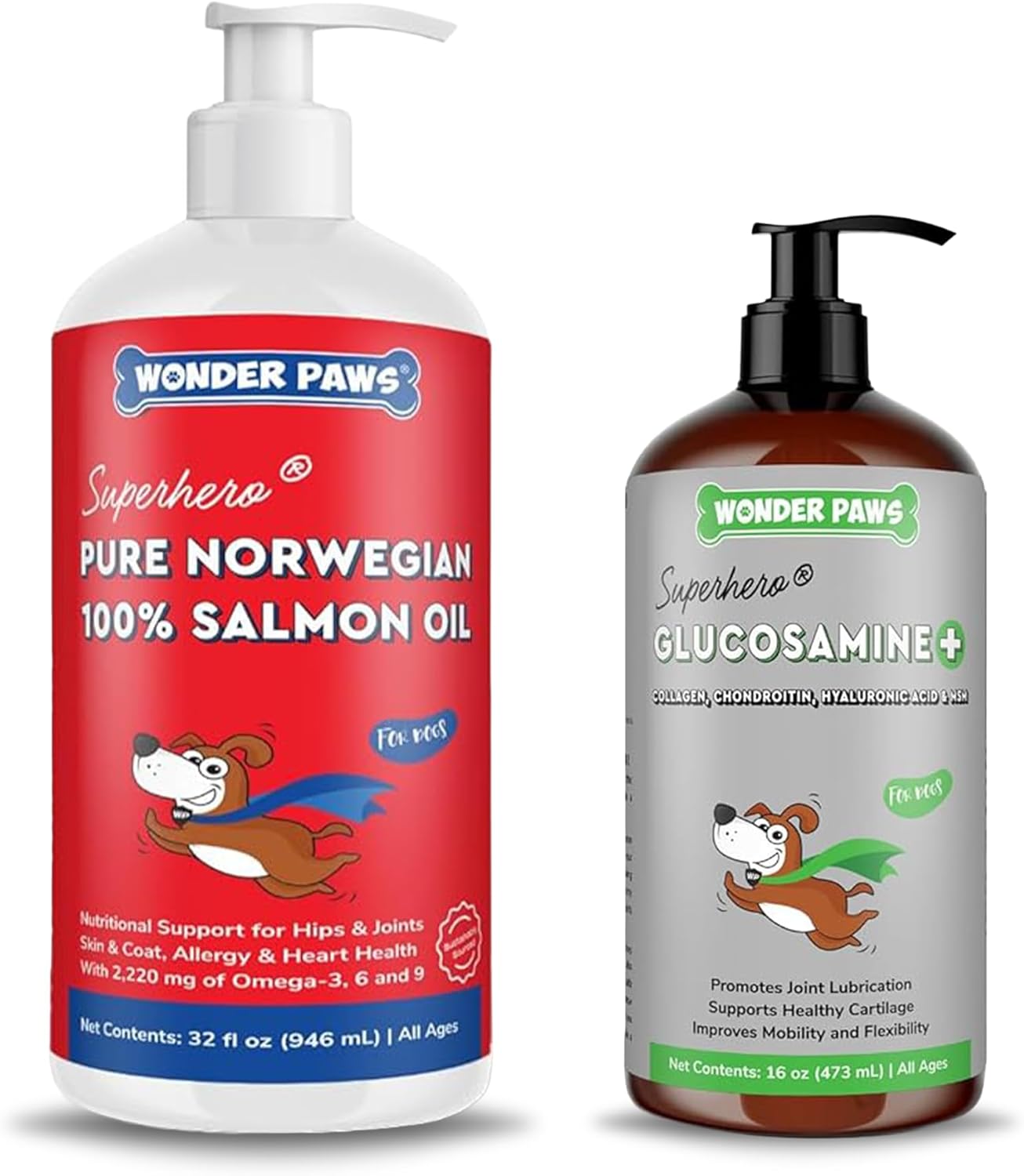 100% Norwegian Salmon Oil Plus Liquid Glucosamine - for Dog’s Skin, Coat, Mobility, Hip & Joint Support – Salmon Oil 32 Ounces – Liquid Glucosamine 16 Ounces