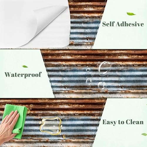 Miniatura 8 de Papel tapiz autoadhesivo para despegar y pegar, textura antigua, panel de metal galvanizado oxidado, superficie antioxidante, extraíble, apto para