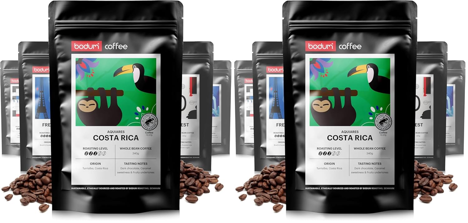 Bodum Roasting Costa Rica Coffee, Whole Bean, 12oz (340g) - Roasted in Denmark (Pack of 2)