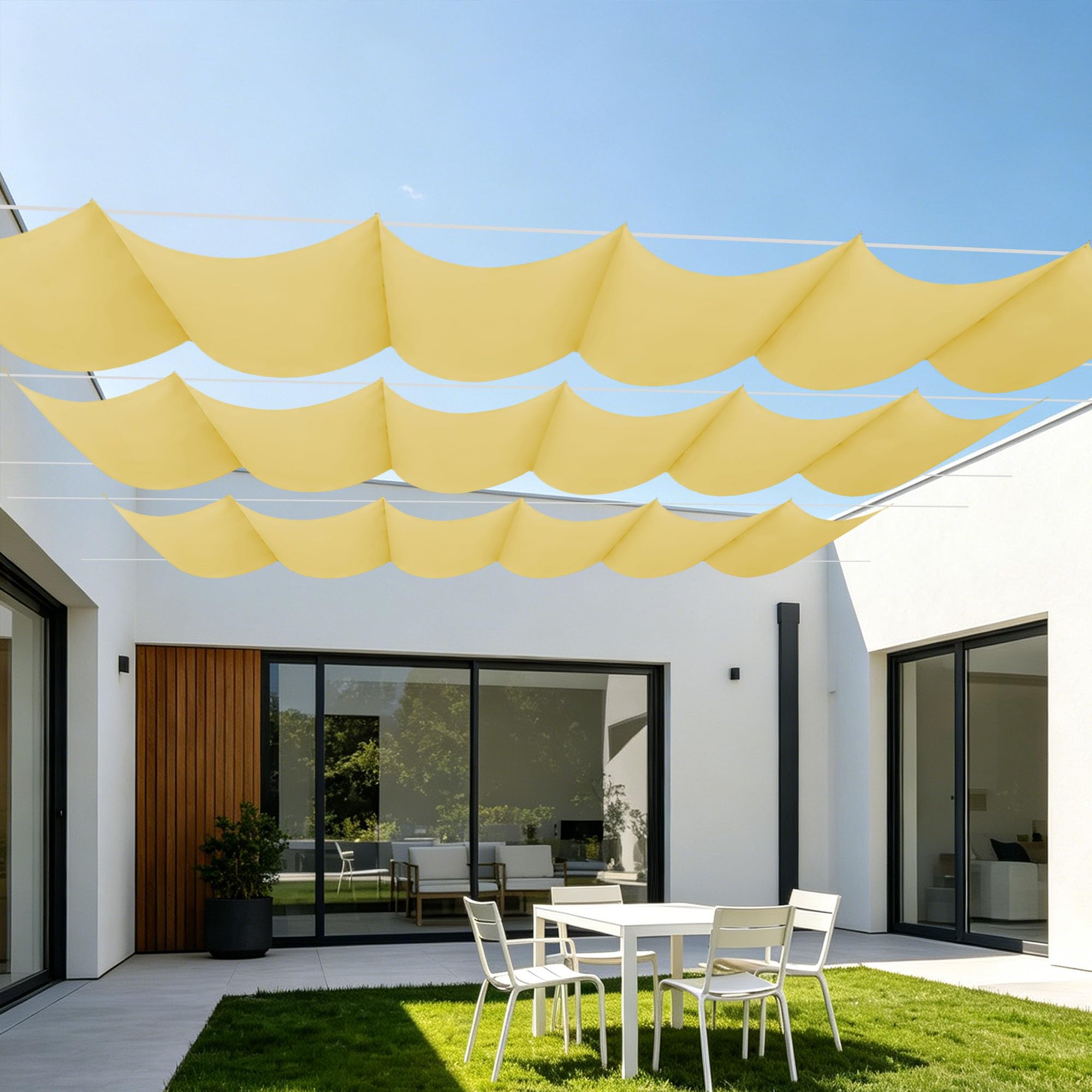 Toile ombrage rétractable vague 6x5.5m imperméable sable